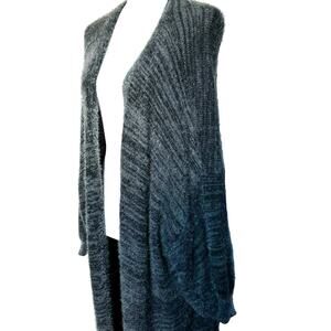 BLACK TAPE Women's 3X Gray Fuzzy Fur Knit Long Cardigan Sweater Open Front Cozy